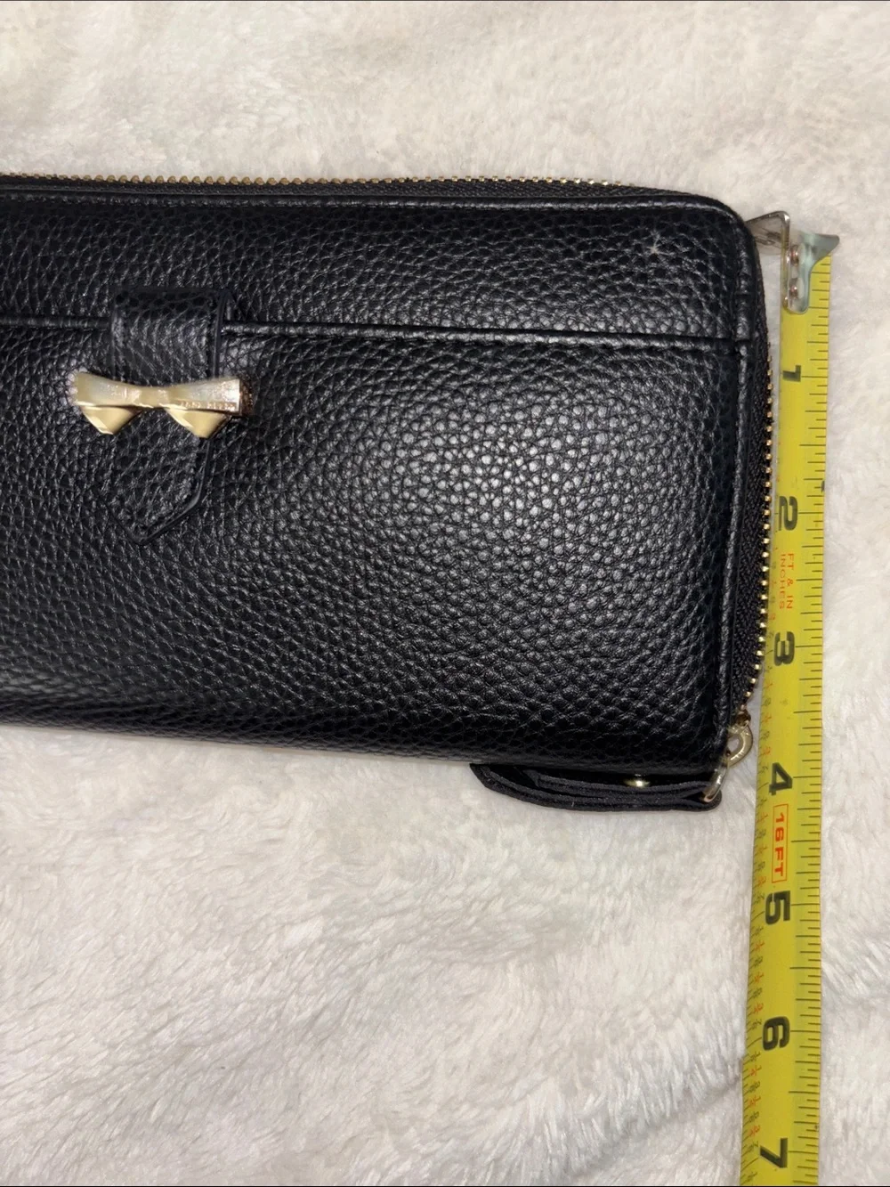 Anne Klein Black Pebbled Leather Zip Wallet with Gold Accent